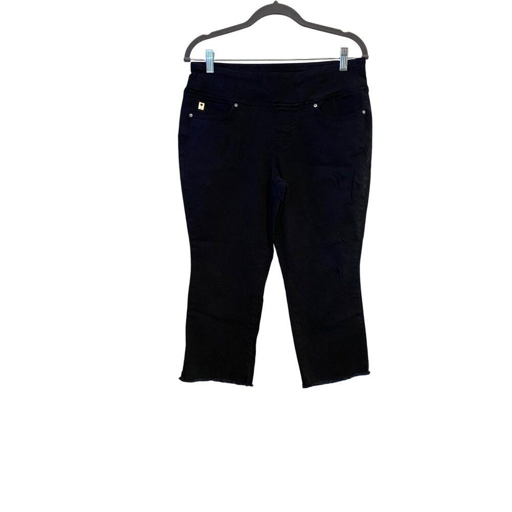 Belle Kim Gravel Capris Women's 10P Black Frayed Hem Mid-Rise Stretch Casual